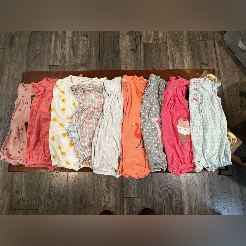 Bundle of 10 Carters Girls Baby Rompers 12 M - SOLD